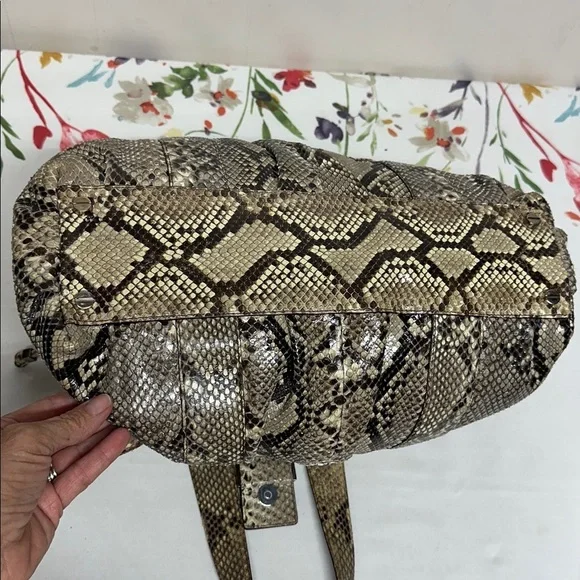 MICHAEL KORS Authentic Natural Brown Python Rehearsal Drawstring Shoulder Bag